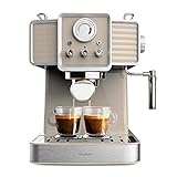 Cecotec Cafetera Express Power Espresso 20 Tradizionale Light Beige. 1350 W, Espresso y Cappucicno, 20 Bares y Thermoblock, Vaporizador, Manómetro, Diseño Vintage, Capacidad 1,5 Litros