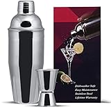 GWHOLE Coctelera de Cóctel Acero Inoxidable 750ml con Medidor Cocktail Kit Shaker Mojito Set de Bar Accesorios con Cóctel Recetas eBook