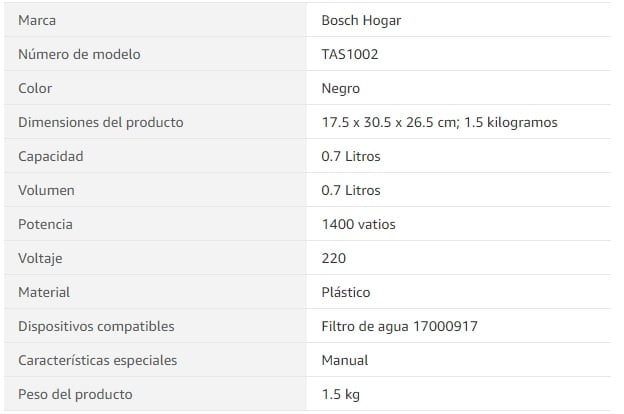 Datos técicos Cafetera de cápsulas Bosch Tassimo Happy TAS1002